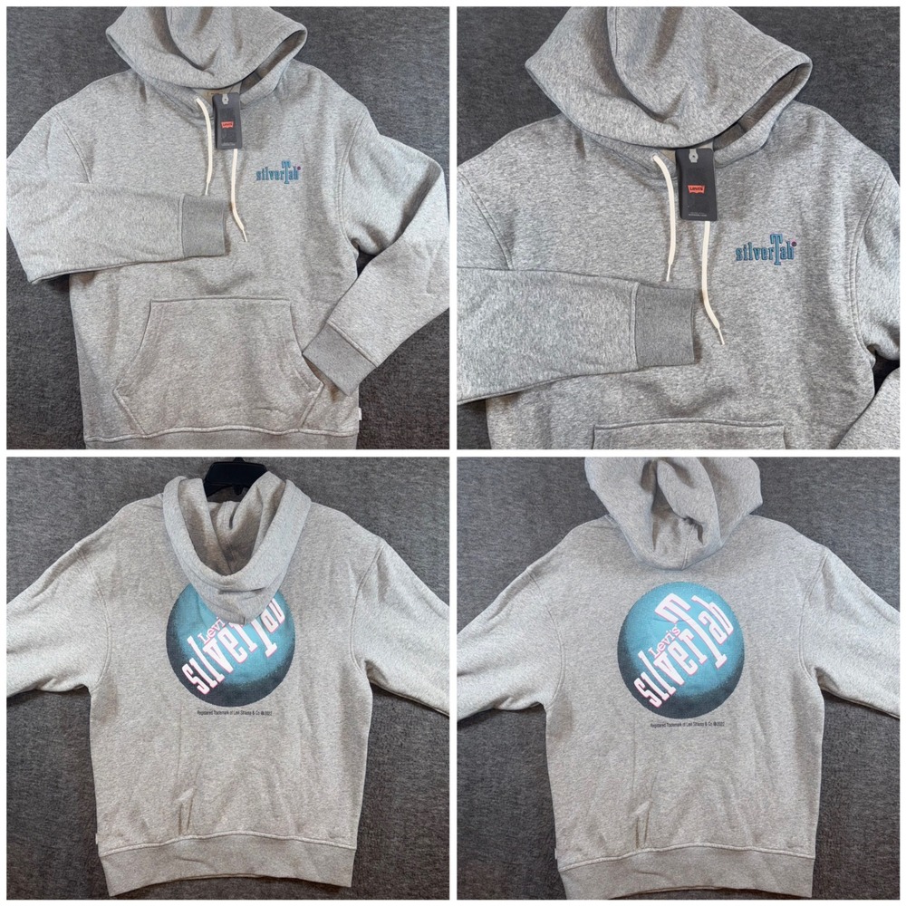 Levi's SilverTab Relaxed Fit Gray Graphic Hoodie Sweatshirt Men's Size S
